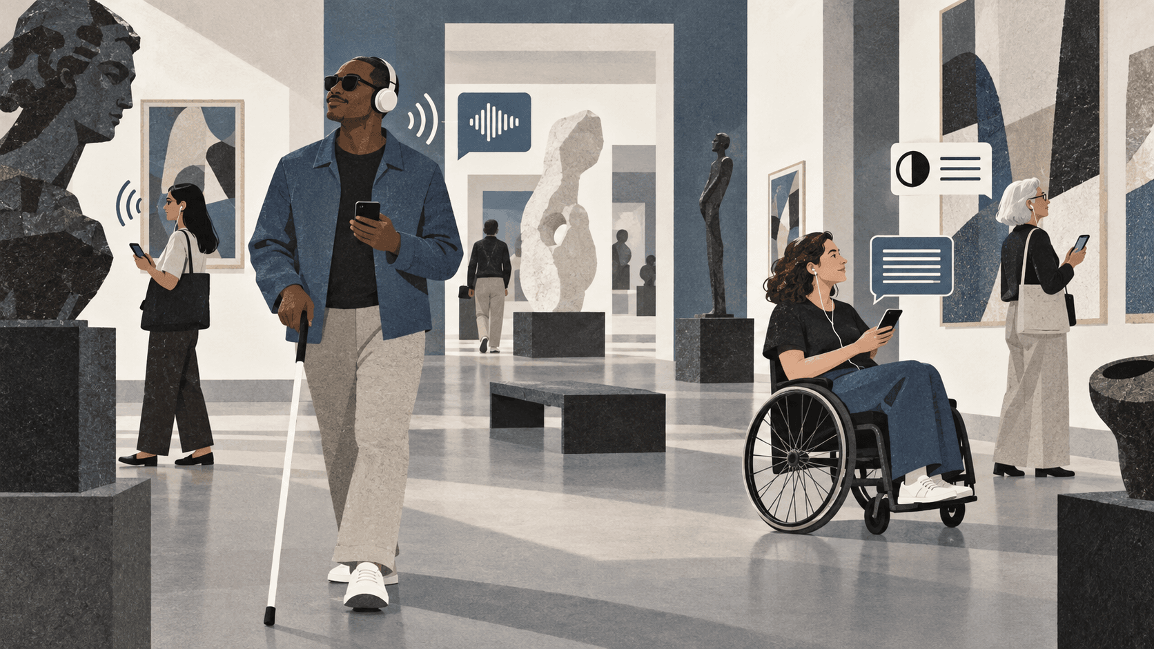 Disabled and non-disabled museum visitors independently using accessible mobile audio guides